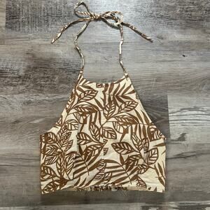 House of Harlow 1960 Leaf Print Halter Crop Top Size 6 Boho Festival Linen Blend